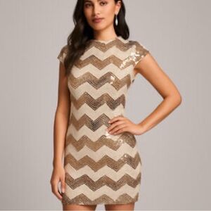 NWT White House Black Market Sequin Gold & Silver Chevron Zig Mini Dress size S